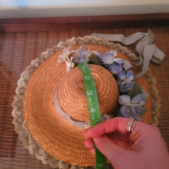 Vintage Woven Doll Hat W/ Ribbon & Flower Hat Band - Picture 7 of 7